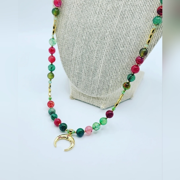 Rainbow Agate, Moon charm necklace 8 mm - Picture 2 of 5